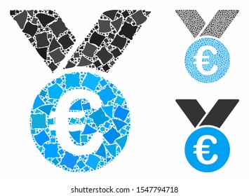 Euro prize medal mosaic of uneven pieces in different sizes and color tinges, based on Euro prize medal icon. Vector raggy pieces are composed into collage.