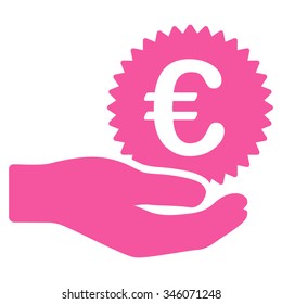 Euro Prize Offer vector icon. Style is flat symbol, pink color, rounded angles, white background.