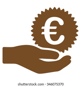 Euro Prize Offer vector icon. Style is flat symbol, brown color, rounded angles, white background.