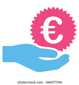 Euro Prize Offer vector icon. Style is bicolor flat symbol, pink and blue colors, rounded angles, white background.