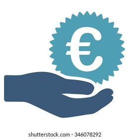 Euro Prize Offer vector icon. Style is bicolor flat symbol, cyan and blue colors, rounded angles, white background.