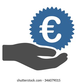 Euro Prize Offer vector icon. Style is bicolor flat symbol, cobalt and gray colors, rounded angles, white background.