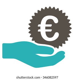 Euro Prize Offer vector icon. Style is bicolor flat symbol, grey and cyan colors, rounded angles, white background.