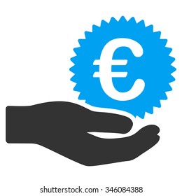 Euro Prize Offer vector icon. Style is bicolor flat symbol, blue and gray colors, rounded angles, white background.