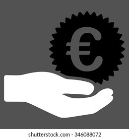 Euro Prize Offer vector icon. Style is bicolor flat symbol, black and white colors, rounded angles, gray background.