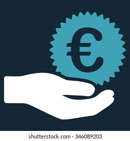 Euro Prize Offer vector icon. Style is bicolor flat symbol, blue and white colors, rounded angles, dark blue background.