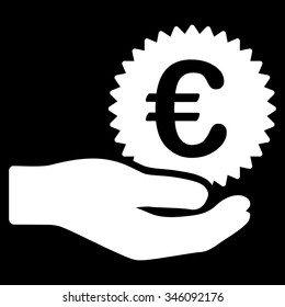 Euro Prize Offer vector icon. Style is flat symbol, white color, rounded angles, black background.