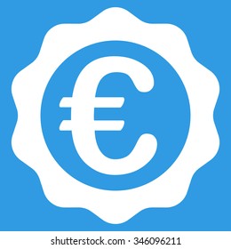Euro Prize Seal vector icon. Style is flat symbol, white color, rounded angles, blue background.