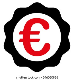 Euro Prize Stamp vector icon. Style is bicolor flat symbol, intensive red and black colors, rounded angles, white background.