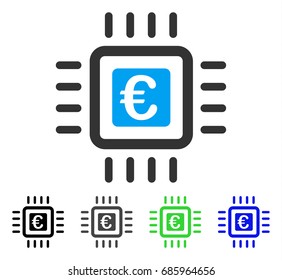 Euro Processor flat vector icon. Colored euro processor gray, black, blue, green pictogram versions. Flat icon style for graphic design.