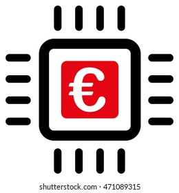 Euro Processor icon. Vector style is bicolor flat iconic symbol with rounded angles, intensive red and black colors, white background.
