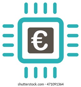 Euro Processor icon. Vector style is bicolor flat iconic symbol with rounded angles, grey and cyan colors, white background.