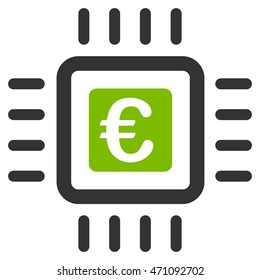 Euro Processor icon. Vector style is bicolor flat iconic symbol with rounded angles, eco green and gray colors, white background.