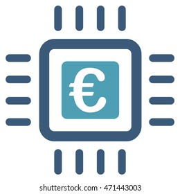 Euro Processor icon. Vector style is bicolor flat iconic symbol with rounded angles, cyan and blue colors, white background.