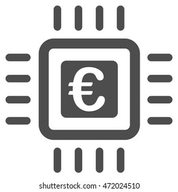 Euro Processor icon. Vector style is flat iconic symbol with rounded angles, gray color, white background.