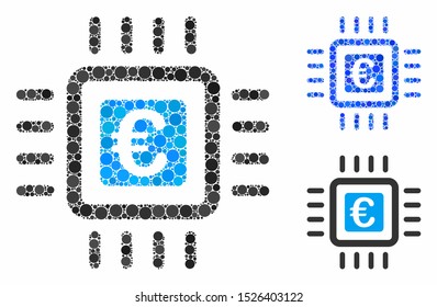 Euro processor mosaic for Euro processor icon of circle elements in variable sizes and color hues. Vector round elements are grouped into blue mosaic.