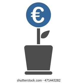 Euro Project Pot icon. Vector style is bicolor flat iconic symbol with rounded angles, cobalt and gray colors, white background.