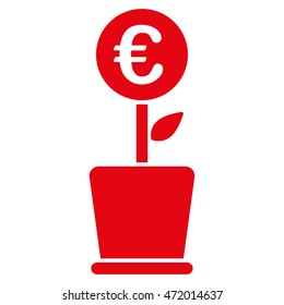Euro Project Pot icon. Vector style is flat iconic symbol with rounded angles, red color, white background.