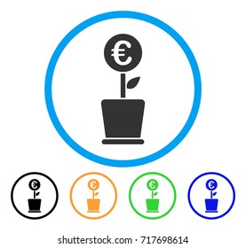 Euro Project Pot icon. Vector illustration style is a flat iconic euro project pot grey rounded symbol inside light blue circle with black, green, blue, yellow color versions.