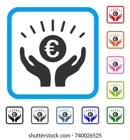 Euro Prosperity icon. Flat grey pictogram symbol in a light blue rounded squared frame. Black, gray, green, blue, red, orange color additional versions of Euro Prosperity vector.