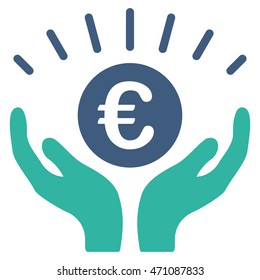 Euro Prosperity icon. Vector style is bicolor flat iconic symbol with rounded angles, cobalt and cyan colors, white background.