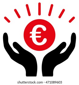 Euro Prosperity icon. Vector style is bicolor flat iconic symbol with rounded angles, intensive red and black colors, white background.