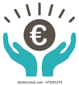 Euro Prosperity icon. Vector style is bicolor flat iconic symbol with rounded angles, grey and cyan colors, white background.