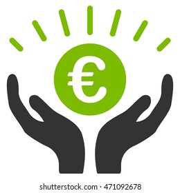 Euro Prosperity icon. Vector style is bicolor flat iconic symbol with rounded angles, eco green and gray colors, white background.