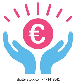 Euro Prosperity icon. Vector style is bicolor flat iconic symbol with rounded angles, pink and blue colors, white background.