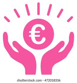 Euro Prosperity icon. Vector style is flat iconic symbol with rounded angles, pink color, white background.