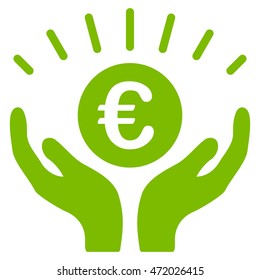 Euro Prosperity icon. Vector style is flat iconic symbol with rounded angles, eco green color, white background.