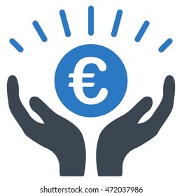 Euro Prosperity icon. Vector style is bicolor flat iconic symbol with rounded angles, smooth blue colors, white background.