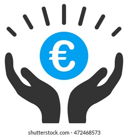 Euro Prosperity icon. Vector style is bicolor flat iconic symbol with rounded angles, blue and gray colors, white background.