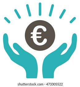 Euro Prosperity icon. Vector style is bicolor flat iconic symbol with rounded angles, grey and cyan colors, white background.