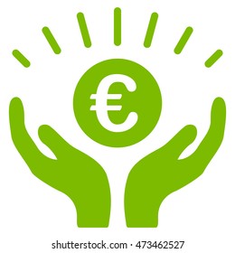 Euro Prosperity icon. Vector style is flat iconic symbol with rounded angles, eco green color, white background.
