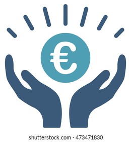 Euro Prosperity icon. Vector style is bicolor flat iconic symbol with rounded angles, cyan and blue colors, white background.