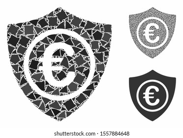 Euro protection mosaic of rough elements in variable sizes and color tones, based on Euro protection icon. Vector bumpy elements are combined into collage.