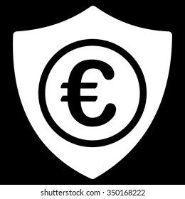 Euro Protection vector icon. Style is flat symbol, white color, rounded angles, black background.