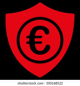 Euro Protection vector icon. Style is flat symbol, red color, rounded angles, black background.