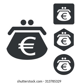 Euro purse icon set, monochrome, isolated on white