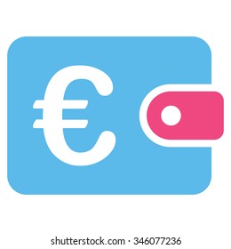 Euro Purse vector icon. Style is bicolor flat symbol, pink and blue colors, rounded angles, white background.