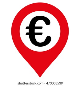 Euro Pushpin icon. Vector style is bicolor flat iconic symbol with rounded angles, intensive red and black colors, white background.