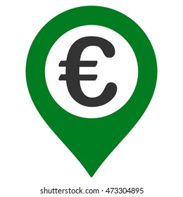 Euro Pushpin icon. Vector style is bicolor flat iconic symbol with rounded angles, green and gray colors, white background.