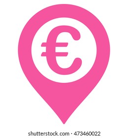 Euro Pushpin icon. Vector style is flat iconic symbol with rounded angles, pink color, white background.