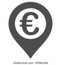 Euro Pushpin icon. Vector style is flat iconic symbol with rounded angles, gray color, white background.