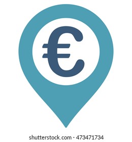 Euro Pushpin icon. Vector style is bicolor flat iconic symbol with rounded angles, cyan and blue colors, white background.