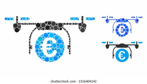 Euro quadcopter payment composition for Euro quadcopter payment icon of small circles in various sizes and color hues. Vector small circles are composed into blue illustration.