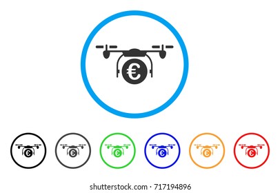 Euro Quadcopter Payment rounded icon. Style is a flat Euro quadcopter payment gray symbol inside light blue circle with black, gray, green, blue, red, orange variants.