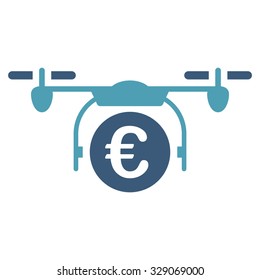 Euro Quadcopter Payment vector icon. Style is bicolor flat symbol, cyan and blue colors, rounded angles, white background.