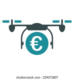 Euro Quadcopter Payment vector icon. Style is bicolor flat symbol, soft blue colors, rounded angles, white background.